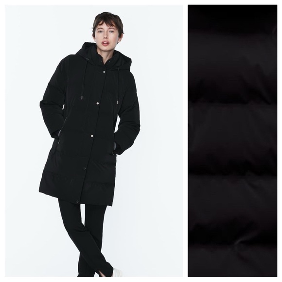 NWT Zara Black Quilted Windproof Jacket with Hood. Size L. - Picture 2 of 16